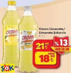 CROWN LİMONATA/LİMOANATA ŞEKERSİZ 1 L CROWN LİMONATA/LİMOANATA ŞEKERSİZ 1 L